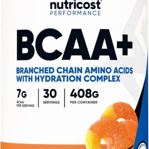 Nutricost BCAA + Hydration Powder (Peach Rings) 30 Servings – Branched Chain Amino Acids with Hydration Complex – Gluten-Free, Non-GMO