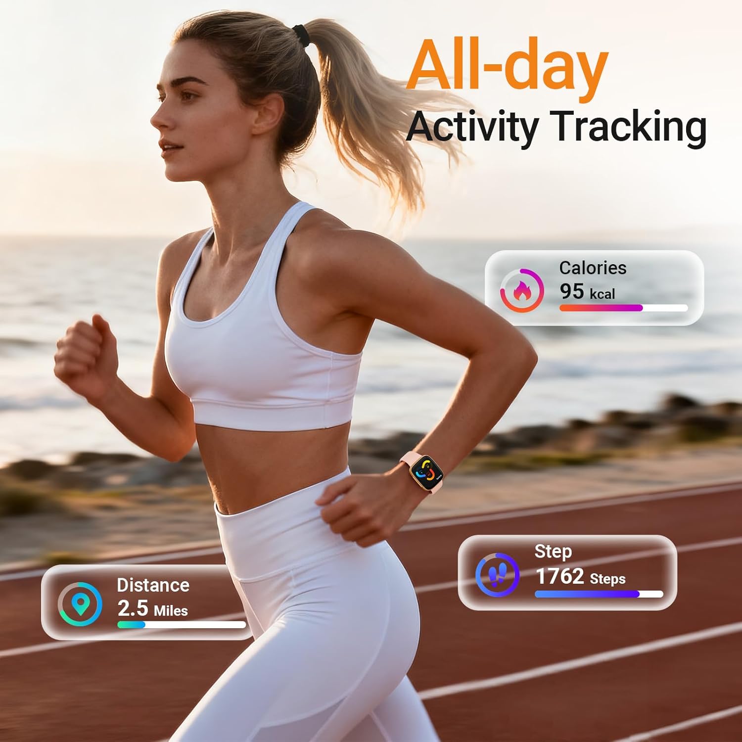 Fitpolo Smart Watch for Women, 1.85" AMOLED Fitness Tracker with Bluetooth Call, Heart Rate/Sleep/SPO₂ Monitor, 100+ Sports Modes, 3ATM Waterproof Smartwatch for Android/iPhone, Includes 2 Bands - Image 5