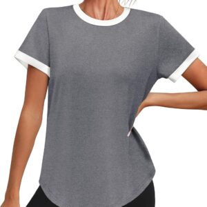 Womens Workout Tops Summer Short Sleeve Shirts Athletic Color Block Gym Clothes Outfits Sun Protection UPF 50+ T Shirts