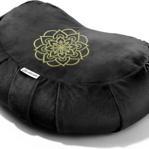 Hihealer Premium Meditation Cushion – Comfortable Floor Pillow for Adult Traditional Crescent Meditation Pillow Yoga Buckwheat Bolster (Black)