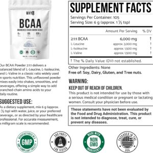 BCAA Powder 2:1:1, 1.4 lbs, Unflavored Branched Chain Amino Acids for Men and Women Pure BCAA Energy Powder for Mixing in Drinks & Shakes Non-GMO No-Additives, 630g