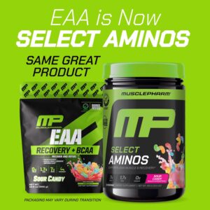 MusclePharm Select Amino’s EAA + BCAAs, Post Workout Essential Amino Acids Powder, Pre Workout Energy Supplement for Men & Women with Branched Chain Amino Acids, 30 Servings (Sour Candy)