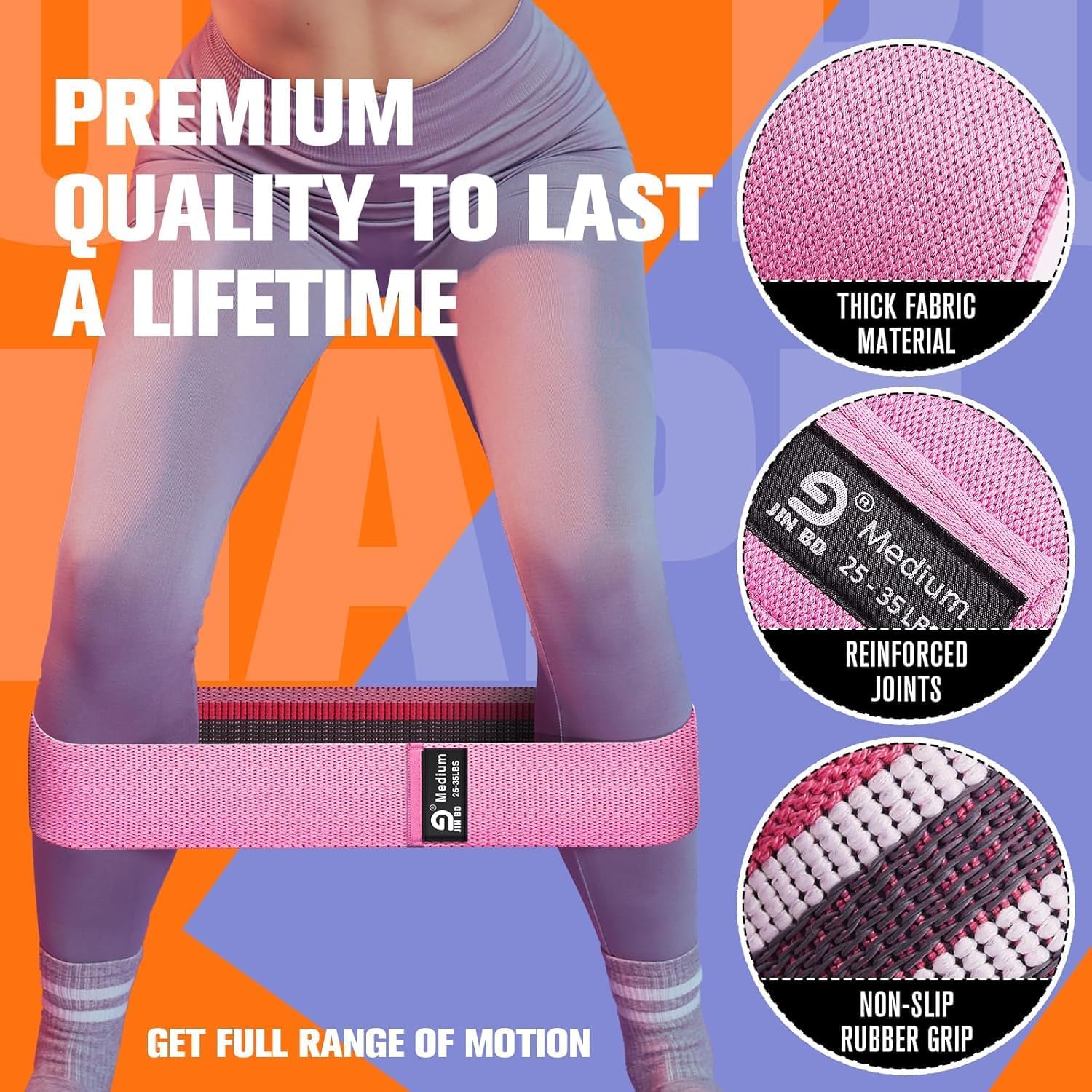 Thick Fabric Booty Bands – Resistance Loop Bands for Glutes & Legs, Home Gym, Pilates & Yoga – JIN BD - Image 4