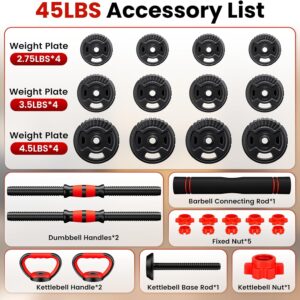 Adjustable Dumbbell Set, 22/33/45/70/90lbs Free Weight Set with Connector, 5-in-1 Dumbbell Set for Barbells, Kettlebells, Push up Stand, Weight Plate, Fitness Exercises for Home Gym Suitable Men/Women