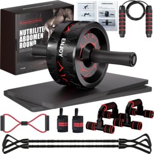 Readaeer Ab Roller Wheel, Ab Exercise Wheels Kit with Ab Roller, Resistance Bands, Knee Mat, Jump Rope, Push-Up Bar