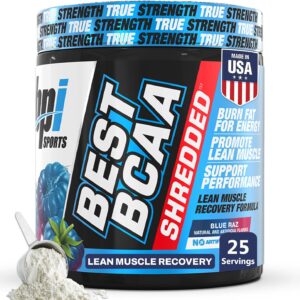 BPI Sports Best BCAA Shredded – Caffeine Free Thermogenic Recovery Drink, Lean Muscle Building BCAA Powder for Women and Men, Preworkout BCAAs Amino Acids Drink- Blue Raz – 25 Servings