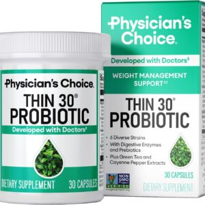 Physician’s CHOICE Probiotics for Weight Management & Bloating – 6 Probiotic Strains – Prebiotics – Key ingredient Cayenne – Supports Gut Health – Weight Management for Women & Men – Green Tea – 30 CT