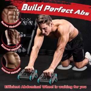 Ab Roller Wheel, 2-In-1 Exercise Roller Wheels, Push-Up Bar, Abdominal Exercise Machine, Ab Workout Equipment for Core Strength Training, Abs Exercise Roller with Knee Pad for Women Men Home Gym