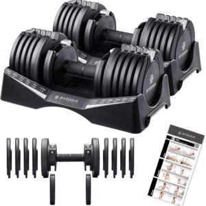 BYZOOM FITNESS Pure Series Adjustable Dumbbell – 12.5/25/27.5/75lb – SINGLE UNIT or PAIR(check before purchase) – 5-in-1/ 10-in-1 / 21-in-1 Flexible Hand Weights for Home Gym, Strength Training & Fitness Workouts, White OR Black
