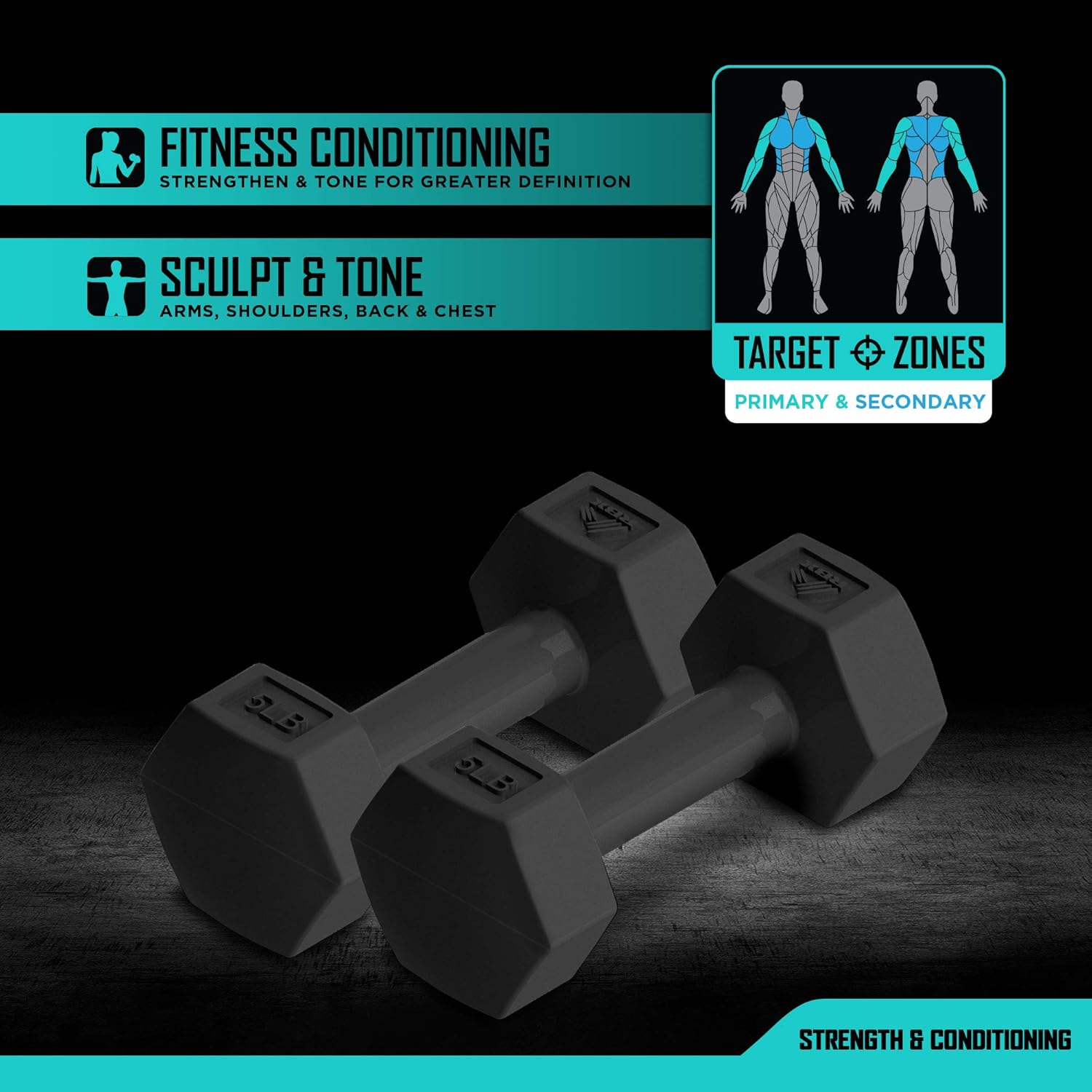 RBX Vinyl Coated Hand Weight Dumbbell Set - Hex Shaped, Roll Free for Body Building/Sculpting/Strength Training Exercise, (Set of 2) - Image 2