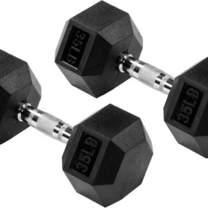 Fitvids Rubber Encased Hex Dumbbell – 35LB – 35LB Pair – Black