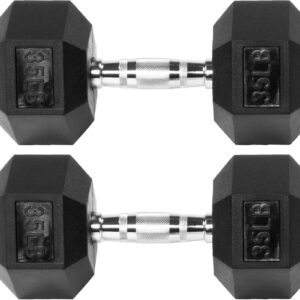 Fitvids Rubber Encased Hex Dumbbell – 35LB – 35LB Pair – Black
