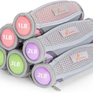 Sportneer Hand Weights for Women, Walking Weights Set 6pcs (1lb, 2lb, 3lb Each) Soft Dumbbells with Hand Strap for Home Workout, Running, Physical Therapy, Aerobics