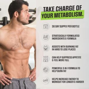 Male Burn MAX – Fat Burner FOR MEN – Weight Loss Pills, GLP-1 Support, Appetite Suppressant – 5 Powerful Ingredients to Help Burn Fat While Sustaining Muscle – 3rd Party Tested – 60 Capsules