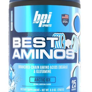 BPI Sports Best Aminos – BCAA Powder Post Workout & Glutamine Recovery Drink with Branched Chain Amino Acids for Hydration & Recovery, for Men & Women – Arctic Ice – 25 Servings