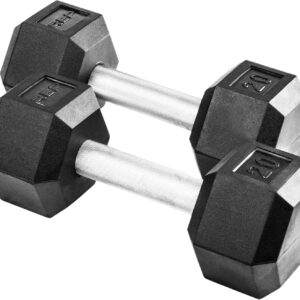 Rep Fitness Rubber Hex Dumbbell(s) – Singles (55LB +) and Pairs (5LB – 50LB) – Low Odor, Fully Knurled Handle