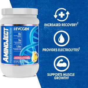 Evogen AminoJect – Premium BCAA Powder & EAA Recovery Formula with Electrolytes | Amino Acids Supplement for Muscle Growth, Hydration, & Recovery | Raspberry Lemonade | 30 Servings