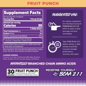 FINAFLEX PURE BCAA 2:1:1, Fruit Punch – 9.7 oz – Promotes Strength, Recovery & Performance – With 2:1:1 Ratio of Leucine, Isoleucine & Valine + Vitamin C – 30 Servings