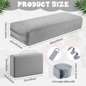 4 Pcs Yoga Bolster Pillows Blocks with Strap Set Comfortable Meditation Pillow with Carry Handle for Restorative Non Slip Reusable Yoga Blocks for Balance, Pilates, Washable Cover