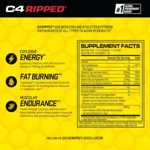 C4 Ripped Pre Workout Powder Cherry Limeade | Creatine Free + Sugar Free Preworkout Energy Supplement for Men & Women | 150mg Caffeine + Beta Alanine + Weight Loss | 30 Servings