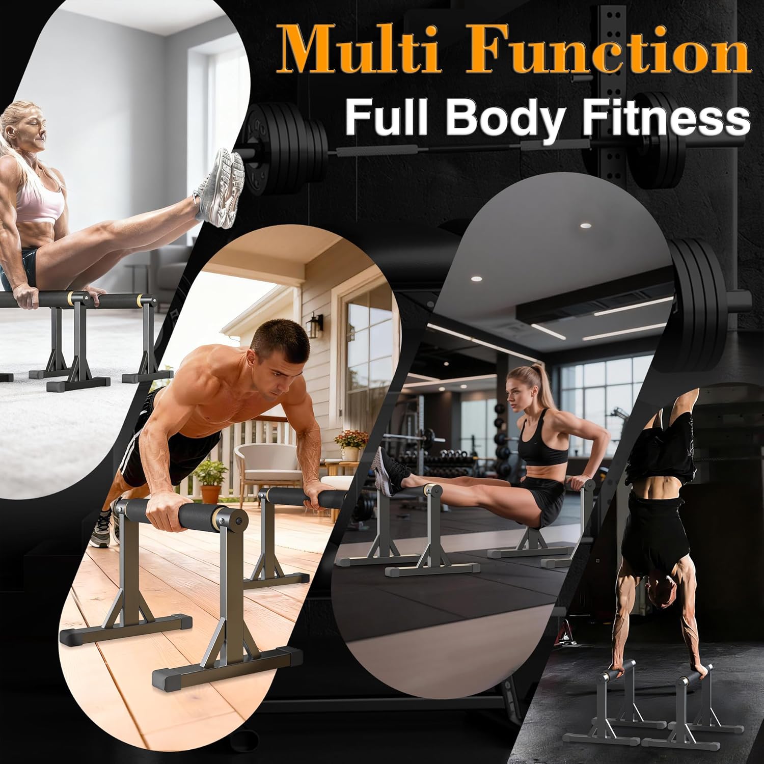 12" Wooden Parallel Bar and Dip Bar with Non-Slip Handles, Rock-Free Fitness Equipment for Handstands, L-Sits, Gymnastics and Strength Training for Home Gym, 600lbs Capacity - Image 3