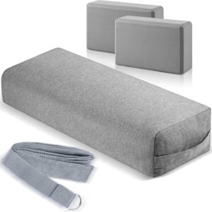 4 Pcs Yoga Bolster Pillows Blocks with Strap Set Comfortable Meditation Pillow with Carry Handle for Restorative Non Slip Reusable Yoga Blocks for Balance, Pilates, Washable Cover