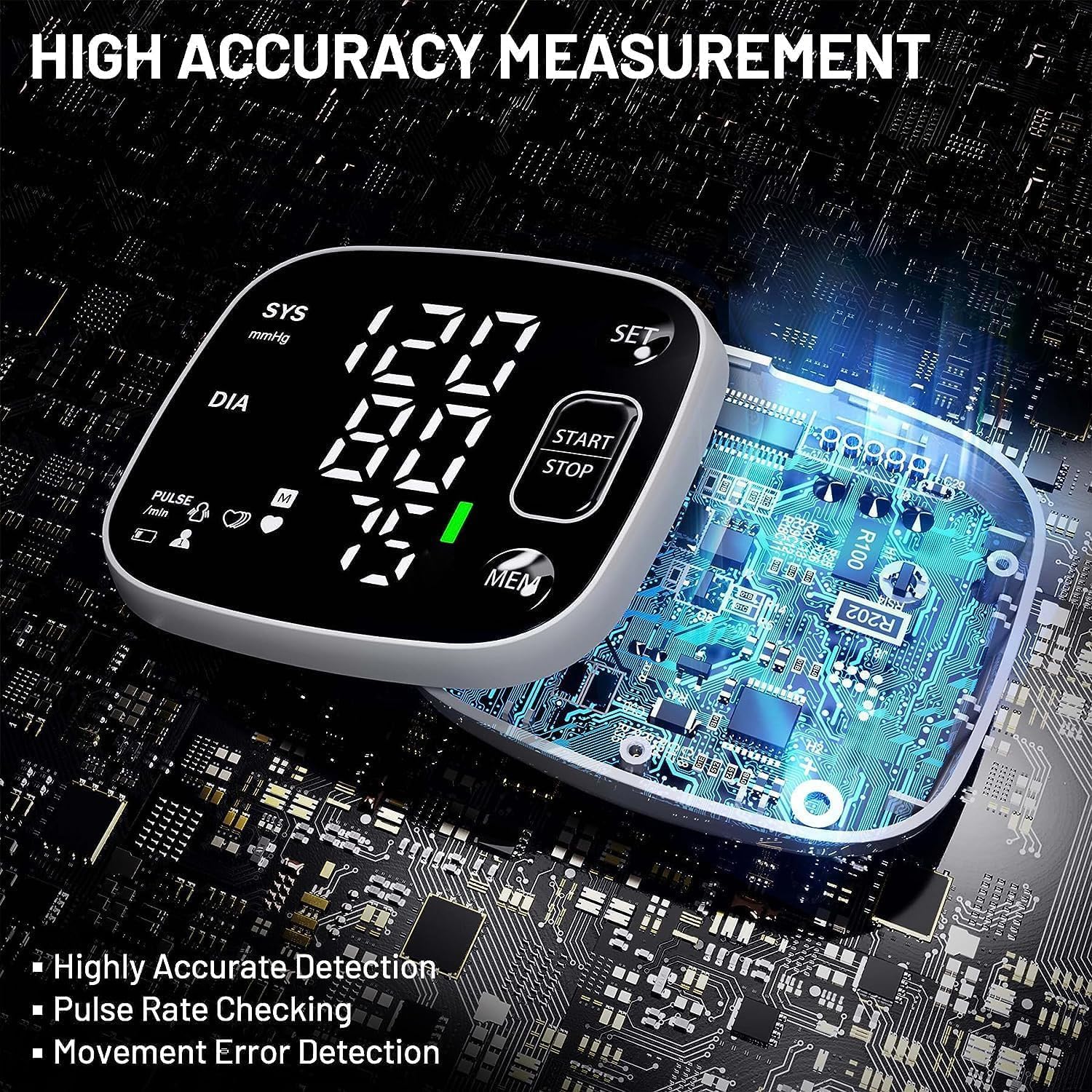 Oklar Blood Pressure Monitors for Home Use Rechargeable Wrist Digital BP Machine Cuff with LED Backlit Display, Voice Broadcast, 240 Memory Storage for 2 Users with Carrying Case - Image 2