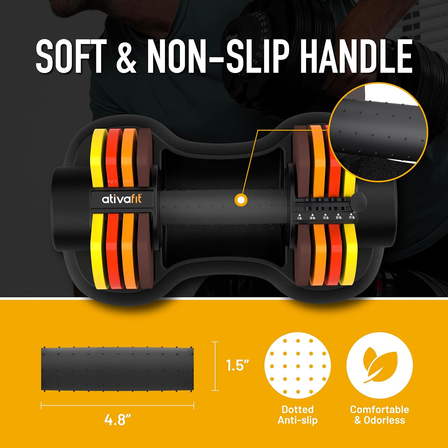 ATIVAFIT Adjustable Dumbbell Set 25 LB Pair with Storage Box, 5-in-1 Free Weights with Quick Dial, Safety Lock & Anti-Slip Grip, Space-Saving Home Gym Equipment for Strength Training - Image 4