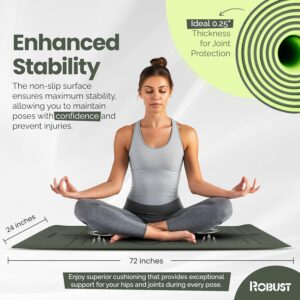 Robust Extra Thick Yoga Mat 1/4 & 1/3 & 2/5 Inch – Non Slip Exercise Mat with Alignment Lines, Carrying Strap, TPE Eco-Friendly Material for Knee Support, Sweat-Proof 72″ x 24″ for Women & Men