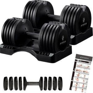 BYZOOM FITNESS Pure Series Adjustable Dumbbell – 12.5/25/27.5/75lb – SINGLE UNIT or PAIR(check before purchase) – 5-in-1/ 10-in-1 / 21-in-1 Flexible Hand Weights for Home Gym, Strength Training & Fitness Workouts, White OR Black