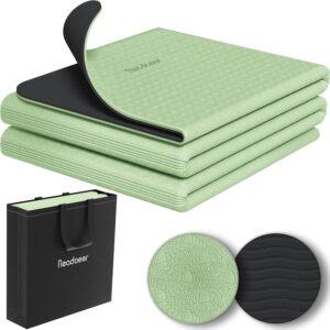 Readaeer Foldable Yoga Mat for Travel Folding Yoga Mat 6mm Thick with Carrying Bag, Non-Slip TPE Exercise Pilates Mat for 72″ L x 24″ W x 0.24 Inch