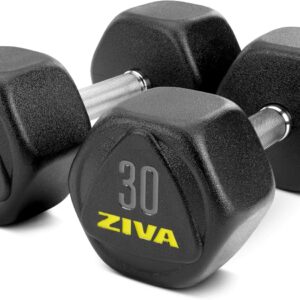 ZIVA Premium Hex Dumbbells – Commercial Grade Rubber Urethane Coated Free Weights for Strength Training, Weightlifting, Home Gym – Durable Steel Core – Sold in Pairs and Sets