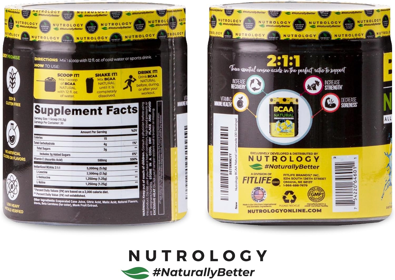 Nutrology BCAA Natural - Plant Based BCAA Powder, Lemonade Flavor, Optimized 2:1:1 Ratio Amino Acids Powder for Pre Workout & Post Workout Recovery, Vegan, Gluten-Free, Non-GMO, 30 Servings - Image 3