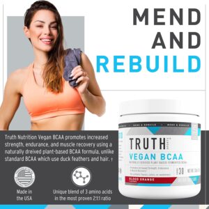 Truth Nutrition Vegan BCAA Powder- 2:1:1 Ratio Natural BCAAs Amino Acids Powder for Energy, Muscle Building, Post Workout Recovery Drink for Muscle Recovery (Blood Orange, 30 Servings)