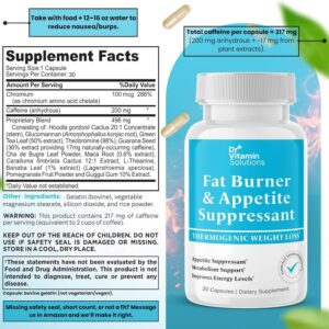 Fat Burner for Women & Men – Appetite Suppressant for Weight Loss – Pills w/Metabolism Booster Thermogenic Weight Loss Supplement – Chromium, Caffeine & Green Tea – 30 Capsules