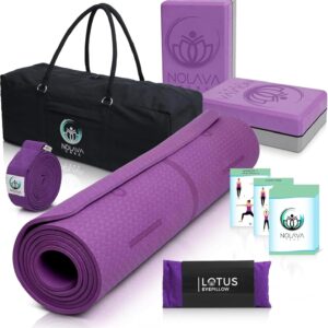 NOLAVA Yoga Mats & Complete Sets – TPE, Non-Slip – Includes Mat, Blocks, Strap, & More (6pc or 7pc Sets) – For Pilates, Yoga & Fitness