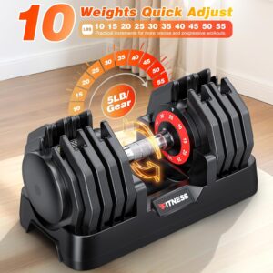 XDDIAS Adjustable Dumbbell Set of 2, 25/55/80/90LB Dumbbell Set- 1-Hand Fast Adjustment with Anti-Slip Handle, Compact Free Weights Dumbbells Set for Men/Women Home Gym Strength Training Equipment