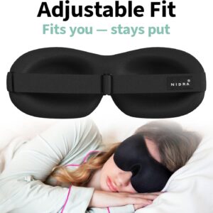 Nidra Contoured Sleep Mask for Side Sleepers – Zero Pressure Fit, Light Blocking Eye Shade for Sleeping & Travel – Black, Standard Size