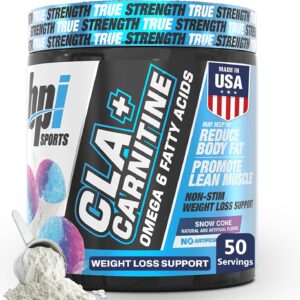 BPI Sports CLA+Carnitine – CLA L Carnitine & Linoleic Acid – L Carnitine Supplement for Weight Loss, Metabolism & Lean Muscle – Caffeine Free – Snow Cone – 50 Servings – 12.34 oz