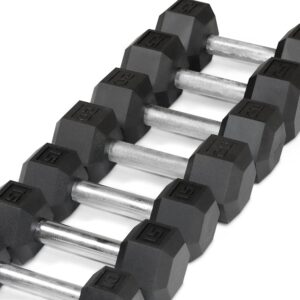 WF Athletic Supply 5-25Lb Rubber Coated Hex Dumbbell Set with A Frame Storage Rack Non-Slip Hex Shape for Muscle Toning, Strength Building & Weight Loss – Multiple Choices Available