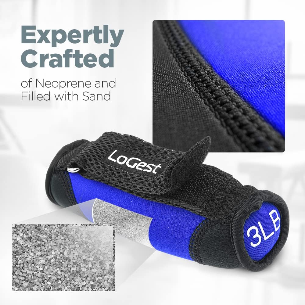 Logest Soft Hand Weights - Adjustable Neoprene Dumbbells (1LB, 2LB, 3LB, 4LB) - Red, Yellow, Blue, Purple - Velcro Straps - Weight Training, Walking, Jogging, Aerobics, Yoga - Image 3