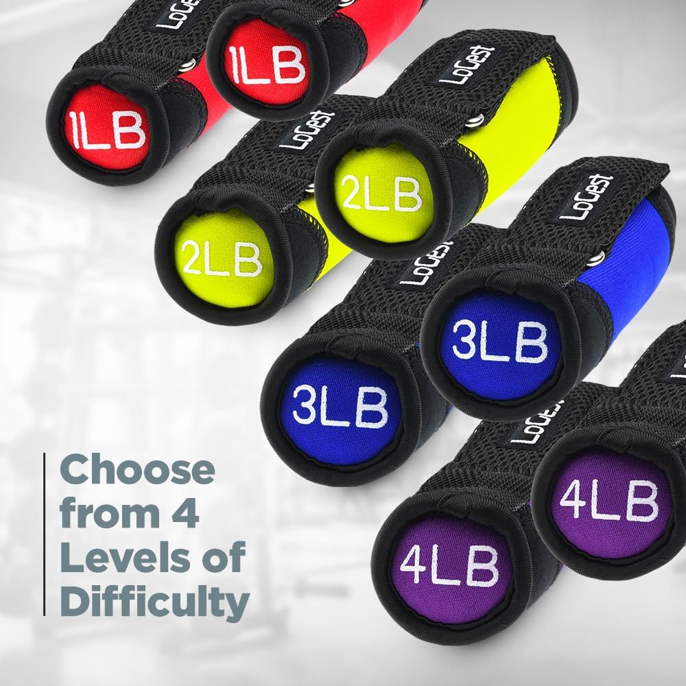 Logest Soft Hand Weights - Adjustable Neoprene Dumbbells (1LB, 2LB, 3LB, 4LB) - Red, Yellow, Blue, Purple - Velcro Straps - Weight Training, Walking, Jogging, Aerobics, Yoga - Image 6