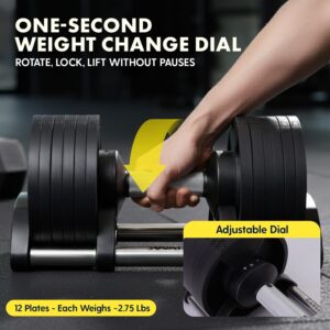 SQUATZ Adjustable Dumbbells with Quick Weight Change, Space-Saving Dumbbell Set with Anti‑Slip Handle, Secure Locking System, Heavy‑Duty Plates & Base for Home Workout and Strength Training
