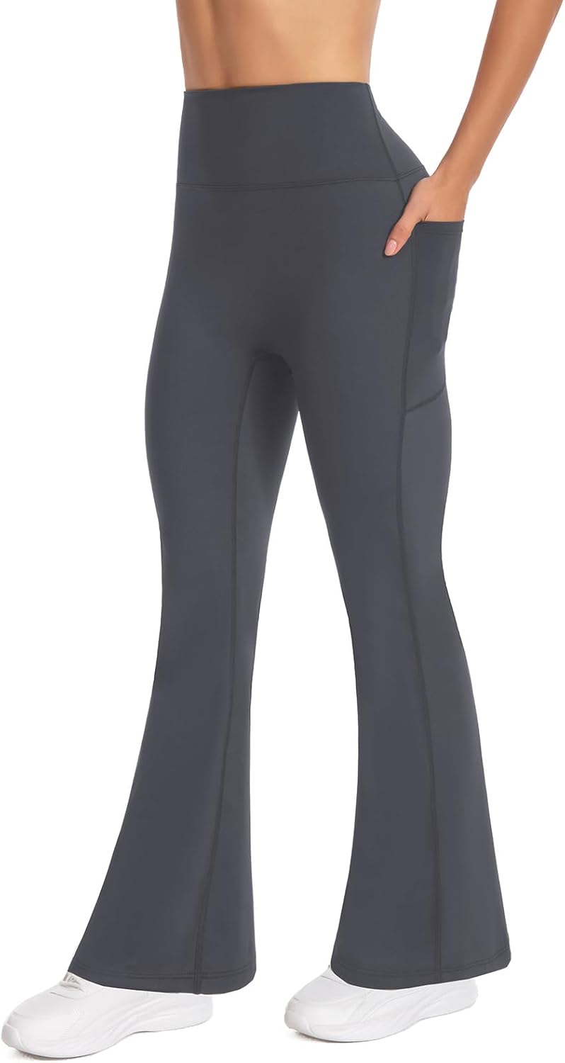 Women's High Waist Yoga Pants, with Side Pockets Flared Leggings, Workout Bell Bottoms - Image 5