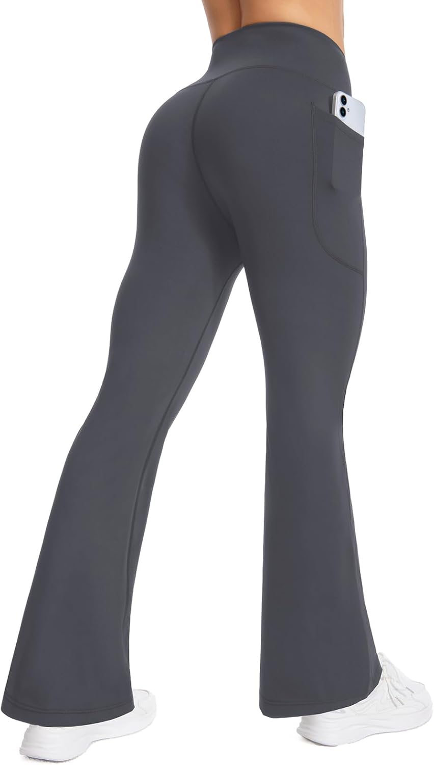 Women's High Waist Yoga Pants, with Side Pockets Flared Leggings, Workout Bell Bottoms
