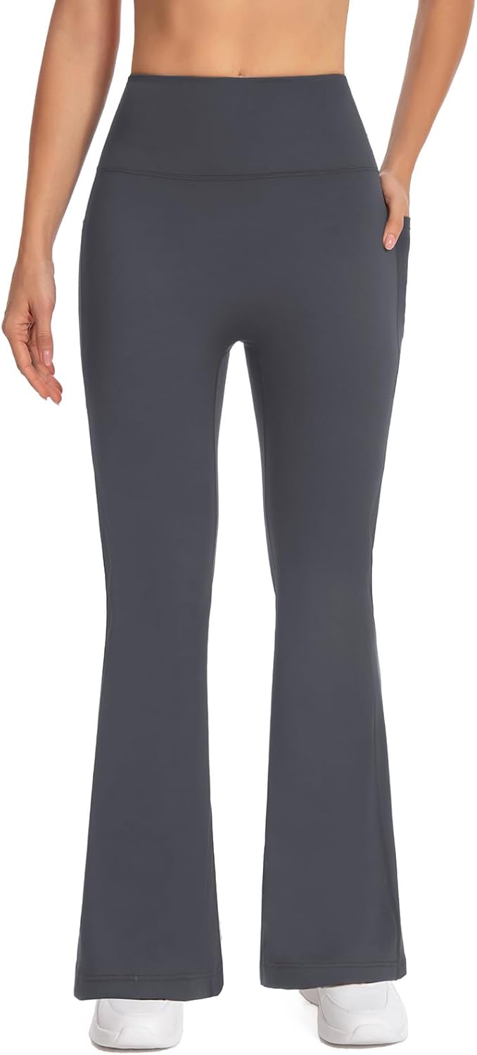 Women's High Waist Yoga Pants, with Side Pockets Flared Leggings, Workout Bell Bottoms - Image 6