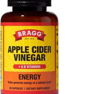 Bragg Energy Apple Cider Vinegar Capsules with B-12 Vitamins – 90 Capsules – Weight Management – Non-GMO, Vegan, Gluten Free, No Sugar – Helps Generate Energy at Cellular Level for Men and Women