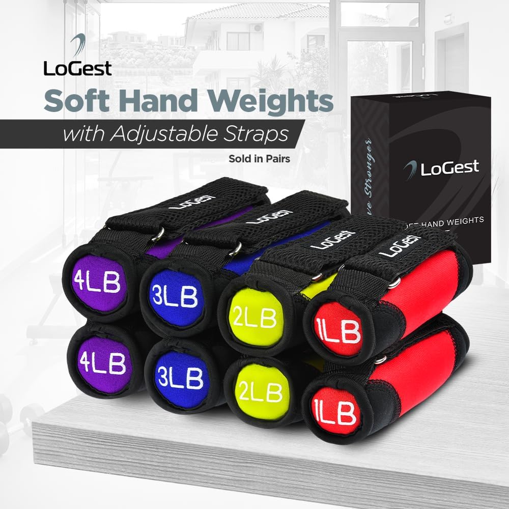 LoGest Soft Hand Weights Adjustable Straps - Comes in 1LB Weights or 2LB or 3LB 4LB - Comfortable & Secure Weighted Neoprene Dumbbells with Straps for Walking Running Cardio Workout Physical Therapy - Image 7