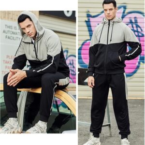 Men’s Hooded Athletic Tracksuit Sweatsuit Long Sleeve Full-Zip Jogging Sweatpants 2 Piece Patchwork Sportsuits