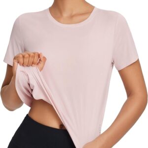 baleaf Women’s Athletic Sun Shirts Short Sleeve Running Tops Workout Cropped Split Back UPF 50+ Quick Dry Lightweight